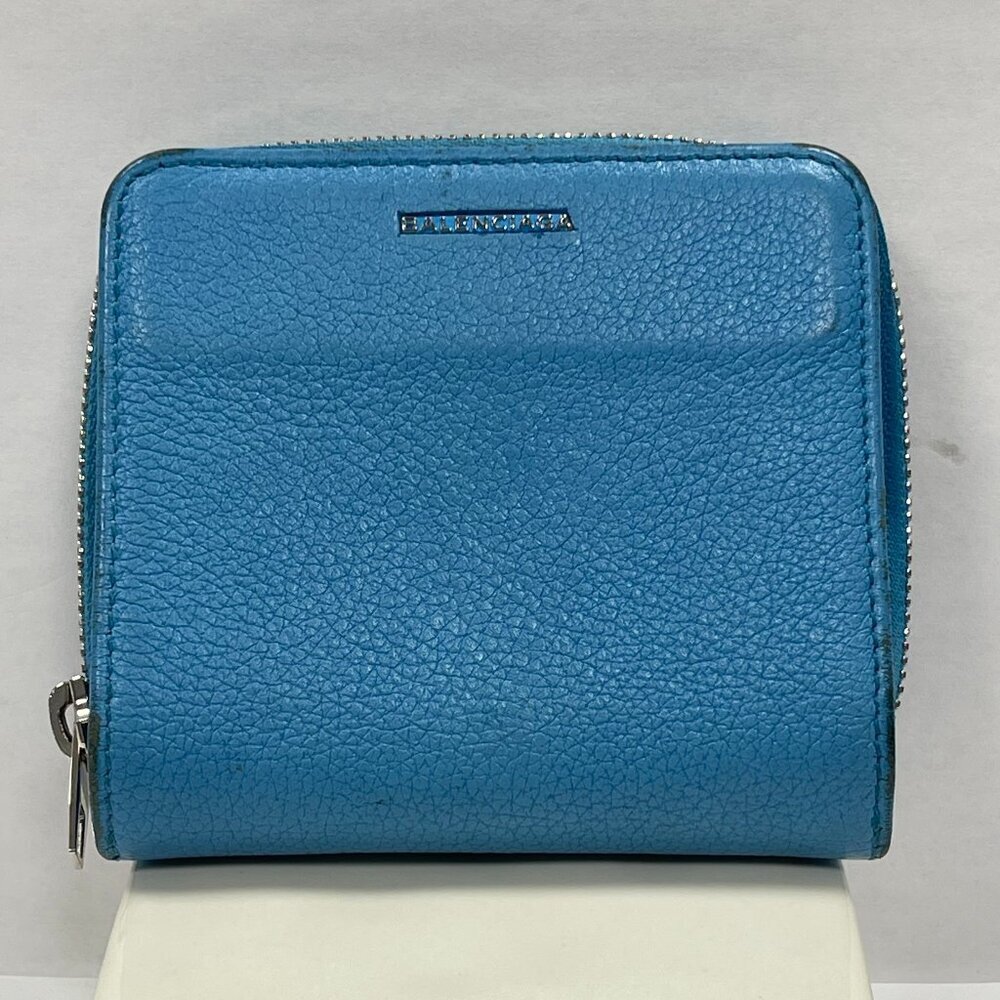 Balenciaga Turquoise Calfskin Leather Zippy Compact Wallet - - Preowned